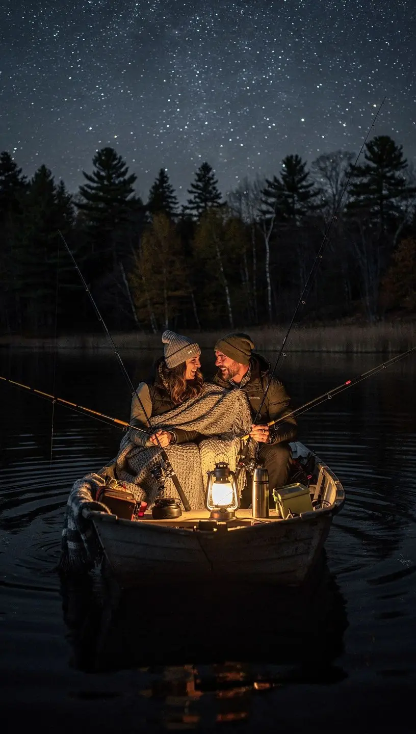 An angler casting a fishing line into a serene lake during sunrise, showcasing the beauty of nature.