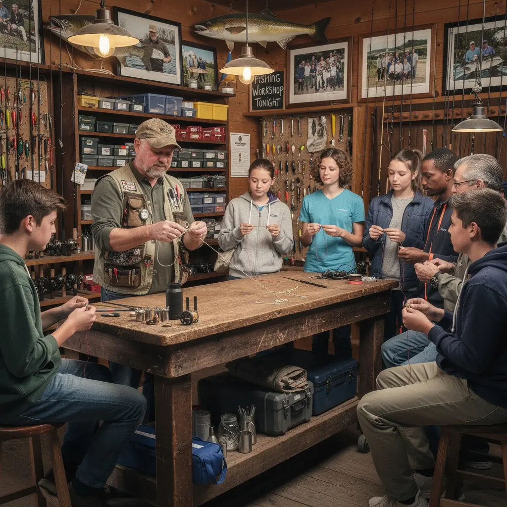 A fisherman casting a line into a serene lake at sunrise.